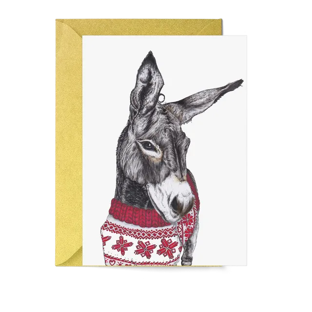 Santa's Donkey Christmas Card