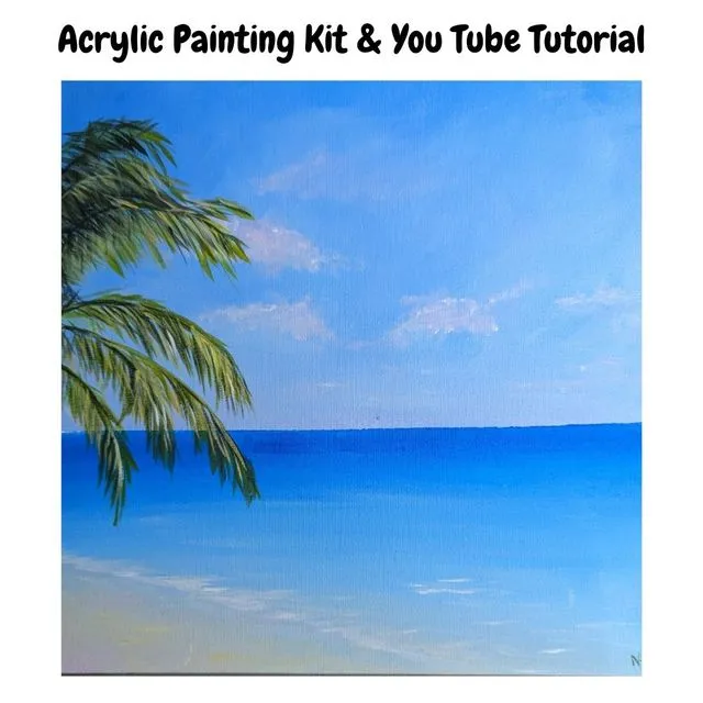 Acrylic Painting Kit - Seascape Palm Tree painting, botanical painting step by step you tube video