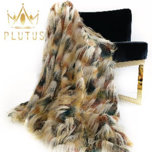 Plutus Multi-Color Fancy Feather Faux Fur Luxury Throw Blanket 36"x60"