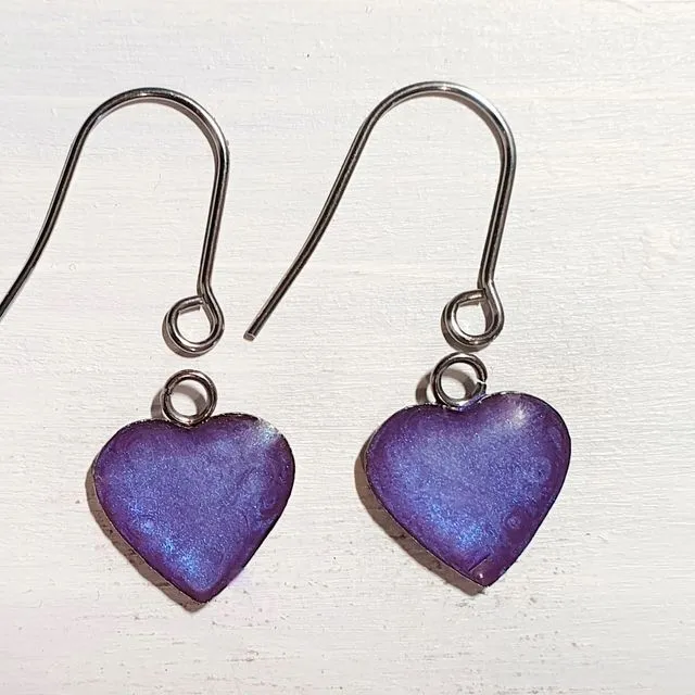 Heart drop earrings with short wires - Violet