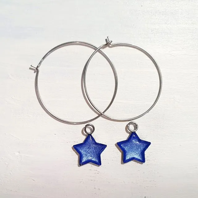 Stars on Round wire drop earrings - Cornflower Pearl