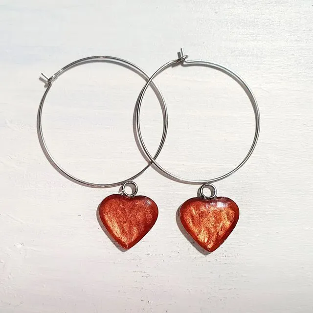 Round wire drop hearts - Iridescent copper