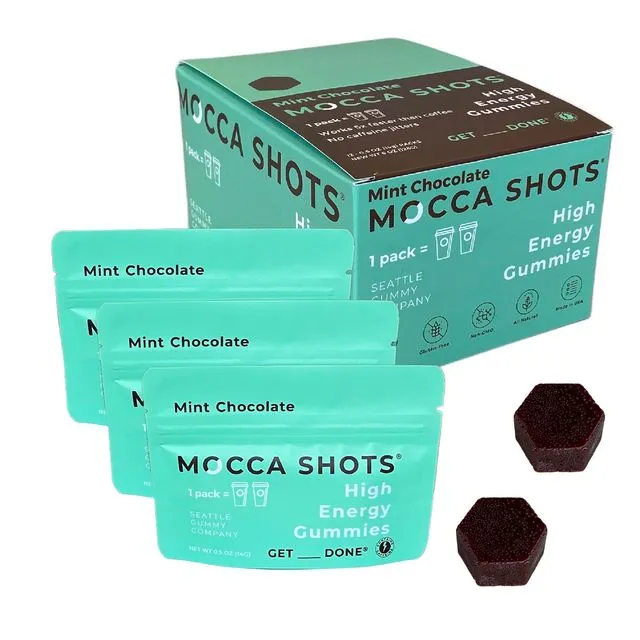 Mocca Shots High Energy Gummies with Caffeine (Mint Chocolate) | 12-Pack