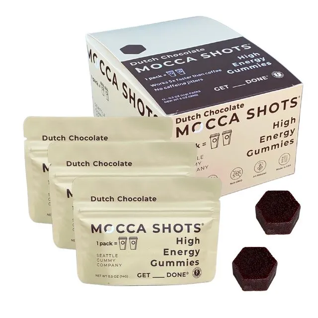 Mocca Shots High Energy Gummies with Caffeine (Dutch Chocolate) | 12-Pack