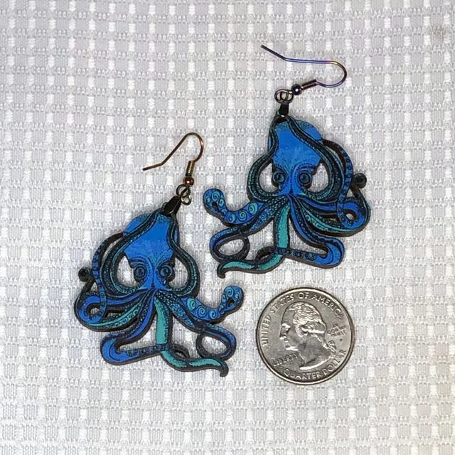 Octopus Earrings, Blue Sea Life Earrings