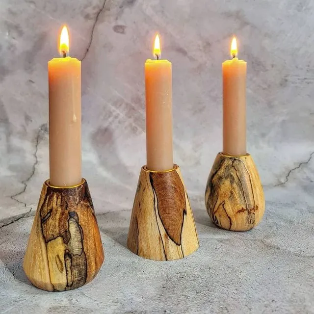 Wooden Candlestick Holder - set of three (Spalted Beech)