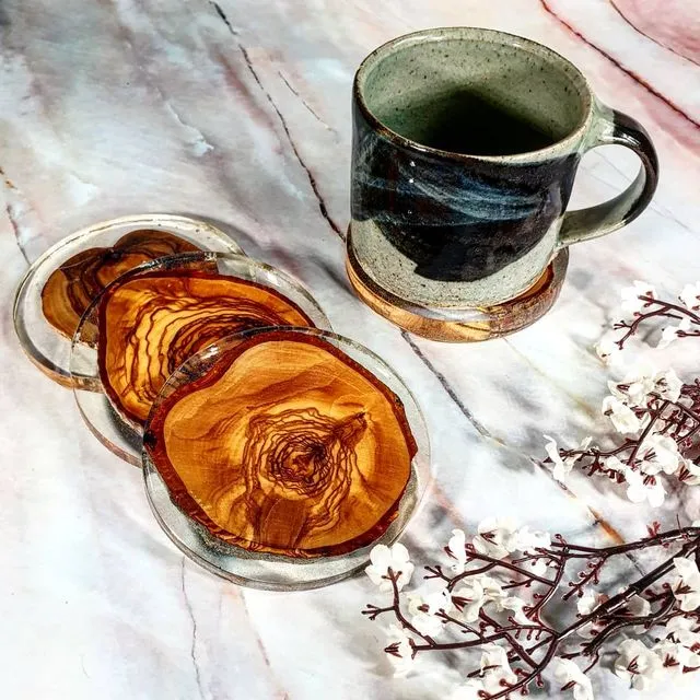 Wood and Resin Coasters - set of four (clear)