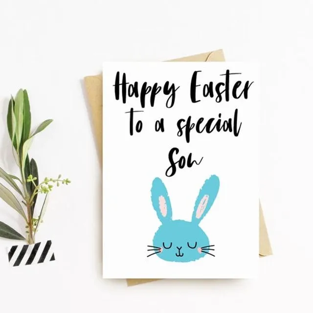 Happy Easter Greeting Card, Handmade, Bunny, Blank Inside, Rabbit Easter card, Personalised - Son, Happy Easter Son