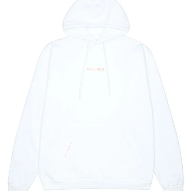 THE CHARLIE HOODIE WHITE CLASSIC Unisex with Pink Print