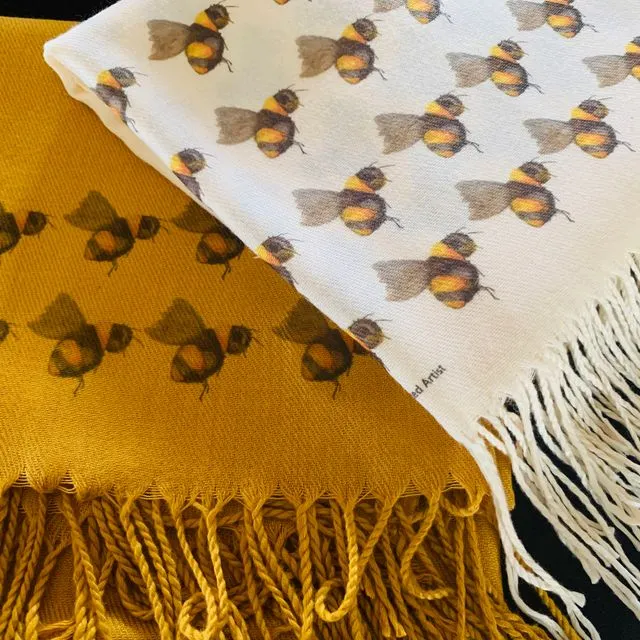 Cashmere Blend scarf handprinted with Bees