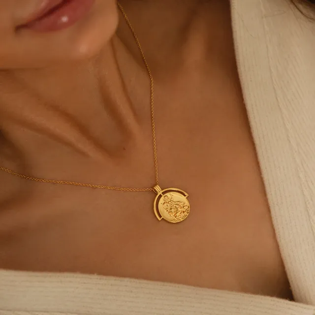 Gold St Christopher Necklace 18k Gold Plated
