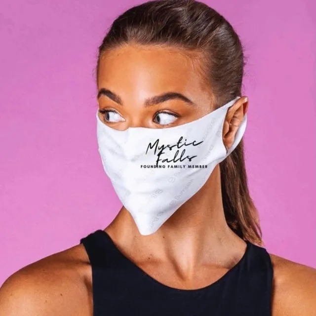 The Vampire Diaries Inspired Face Mask featuring phrase Mystic Falls founding family member