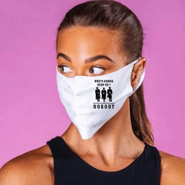 Peaky Blinders inspired Face Mask featuring phrase Who’s gonna stop us? Nobody