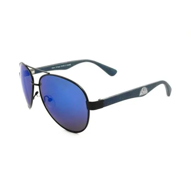 'CAINE' METAL FRAME AVIATOR SUNGLASSES WITH BLUE TEMPLES