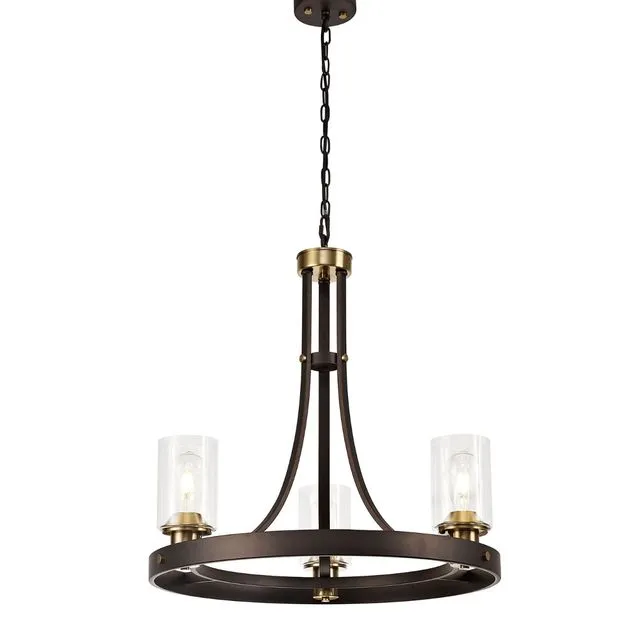 Elsie Pendant 3 Light E27, Brown Oxide/Bronze With Clear Glass Shades