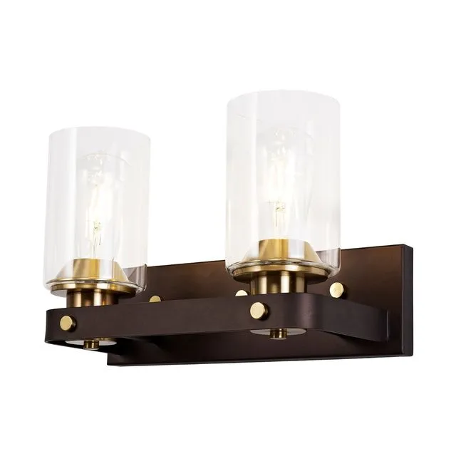 Elsie Wall Lamp 2 Light E27, Brown Oxide/Bronze With Clear Glass Shades