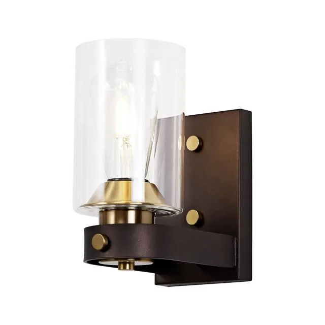 Elsie Wall Lamp 1 Light E27, Brown Oxide/Bronze With Clear Glass Shades