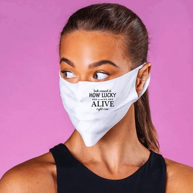Hamilton inspired Face Mask featuring Eliza Hamilton lyrics ‘look around at how lucky we are to be alive right now’’