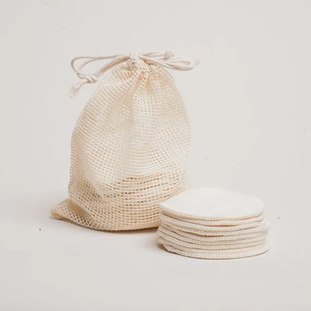 Reusable Cotton Makeup Pads with Organic Cotton Mesh Bag - Set of 8