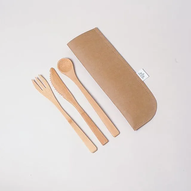 Vegan Leather Cutlery Pouch- Brown