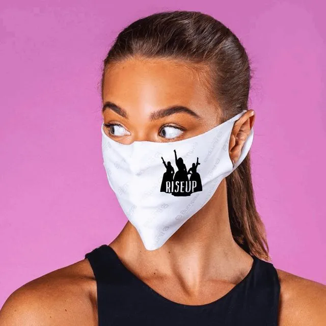 Hamilton inspired Face Mask featuring outline of Schuyler Sisters with phrase Rise Up!