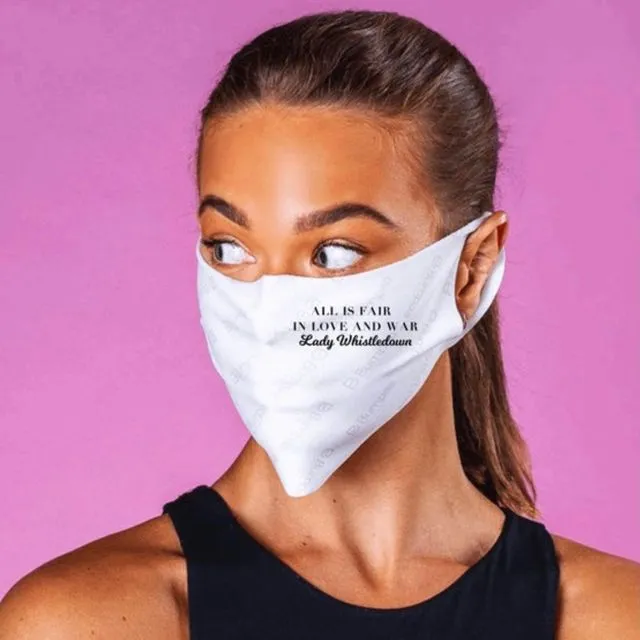 Bridgerton inspired Face Mask featuring phrase All is fair in Love and War- Lady Whistledown
