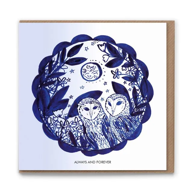 Always & Forever Luxury Eco conscious 'Owls' Greetings Card Birds Anniversary Wedding Love
