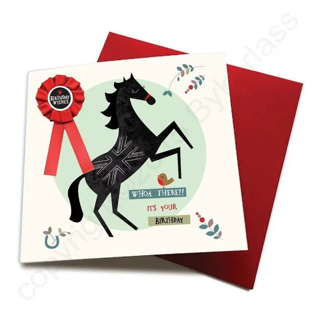 Whoa There It's Your Birthday - Horse Greeting Card (with satin ribbon rosette) - CHDC5 (Six pack)