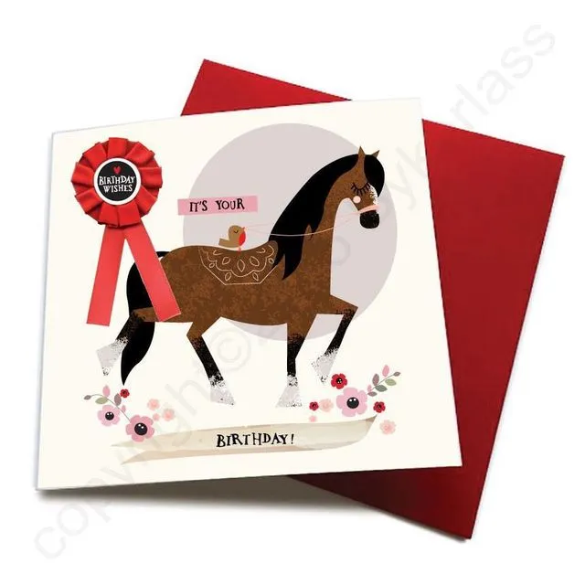 It's Your Birthday - Horse Greeting Card (with satin ribbon rosette) - CHDC6 (Six pack)