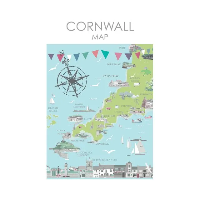CORNWALL MAP ART PRINT A4/ A3/ A2