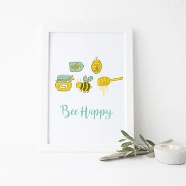 Bee Happy Quote Framed Print