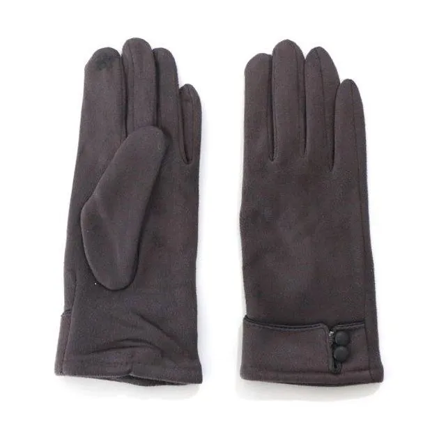 Grey Two Button Suede Touch Screen Gloves