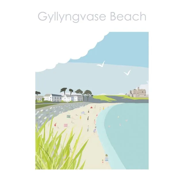 GYLLYNGVASE BEACH FALMOUTH CORNWALL ART PRINT A4/ A3/ A2