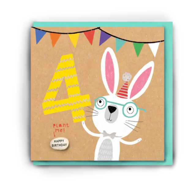 4TH BIRTHDAY BUNNY CARD pack of 6