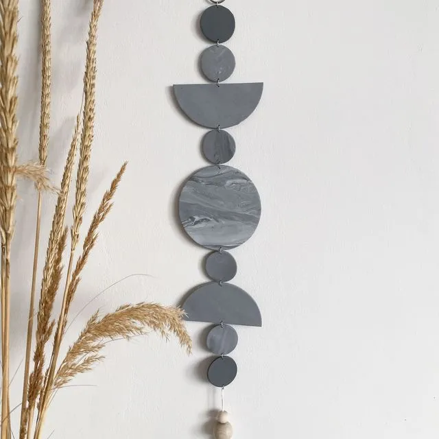 Wall hanging - hand made polymer clay home decor grey marble