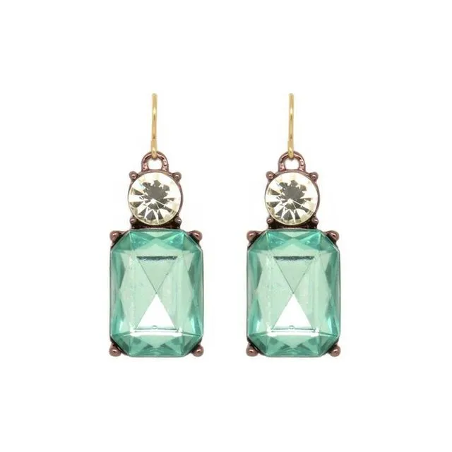 Twin Gem Earrings in Green with Clear & Antique Gold