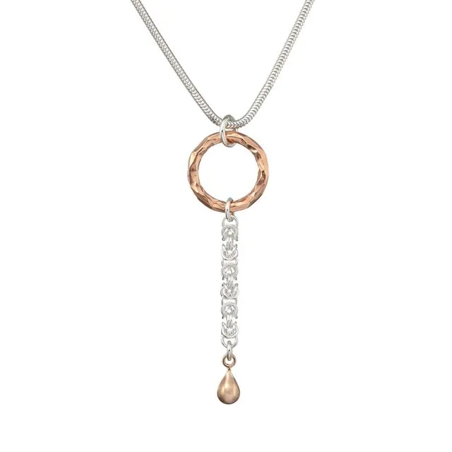 "Circle of Life" 12 - sterling silver Byzantine chainmail & rose gold vermeil ring necklace