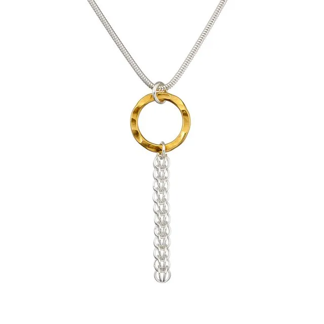 "Circle of Life" 7 - sterling silver Persian chainmail & 24k yellow gold vermeil ring necklace