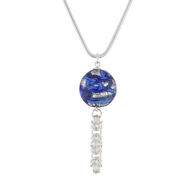 “Ocean” - Sterling silver chainmaille and Murano glass necklace
