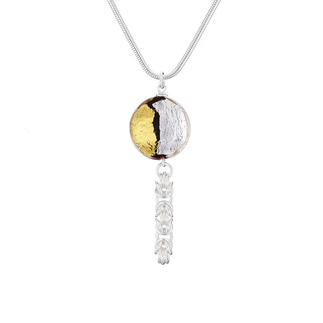 “Sun & Moon” - Sterling silver chainmaille and Murano glass Necklace