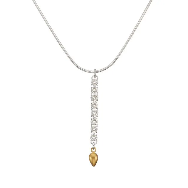 “Delicate Byzantine & Small Gold Drop” – sterling silver & yellow gold vermeil necklace