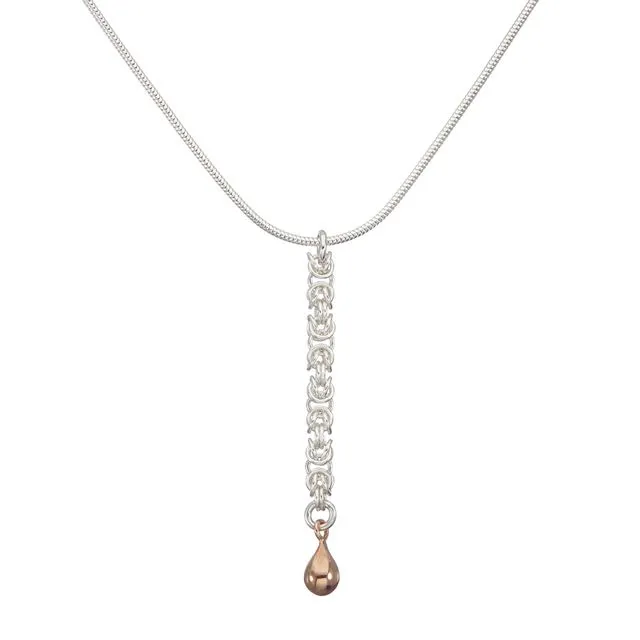 “Delicate Byzantine & Small Gold Drop” – sterling silver & rose gold vermeil necklace