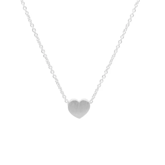 Small Heart Necklace in Matt Silver