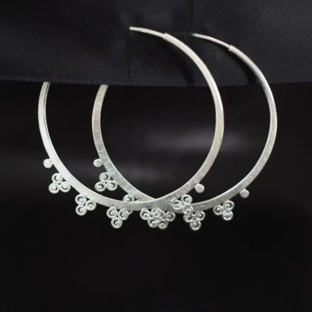Brushed Silver Hoops Earrings