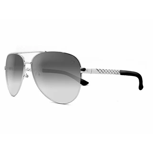 Metal 'Dominica' Aviator With Embossed Temple in Silver Sunglasses