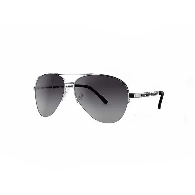 Metal 'New York' Aviator With Fabric Braid Detail Temple in Silver Sunglasses