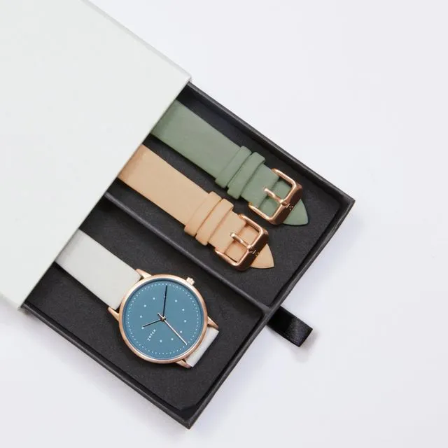 Rose Gold & Light Grey With Blue | Lyka Watch Gift Set