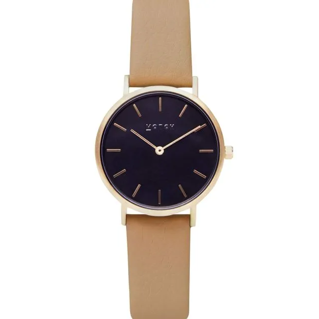 Gold & Black With Tan | Petite Watch