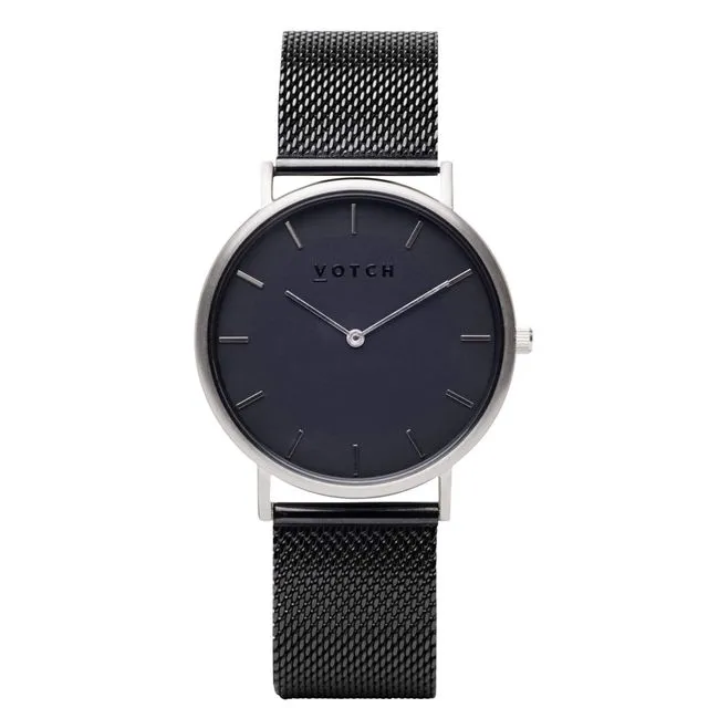 Silver & Black With Black | Mesh Classic Watch