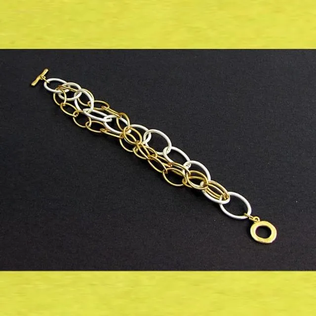 Bracelet link chain 3-row with toggle clasp mat bicoloured